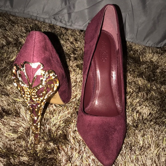 wine and gold heels